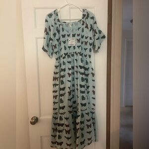 Kate Quinn women’s flutter sleeve smocked midi dress size L NWT